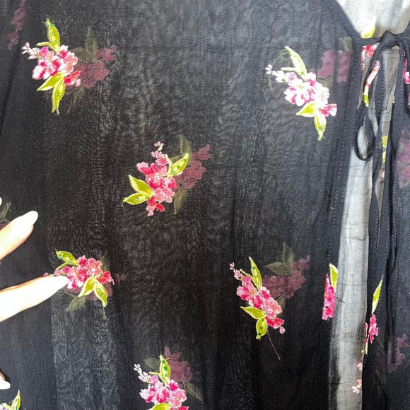American Angel II Black Floral Sheer Kimono Cardigan Bell Sleeve Tie Front 3X - Picture 3 of 5